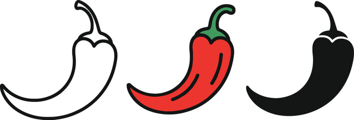 Fototapeta premium Red chili pepper vector illustration outline and silhouette