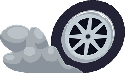 Car tire leaving a smoke cloud while driving fast, depicting speed and acceleration © nsit0108