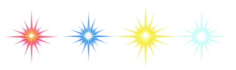 Fototapeta premium Four colorful shining starburst shapes 