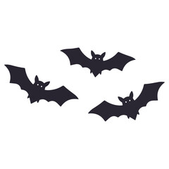 Three black bats flying in the air, Halloween decoration.