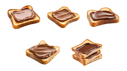 Bread with chocolate paste isolated. chocolate jam bread set