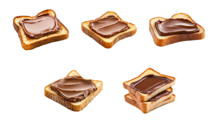 Bread with chocolate paste isolated. chocolate jam bread set