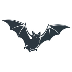 Silhouette of a bat with outstretched wings, flying in the air.
