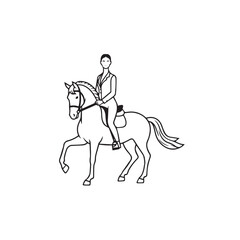 Black and white line art of a beautiful woman with perfect body riding horse elegant minimalist illustration