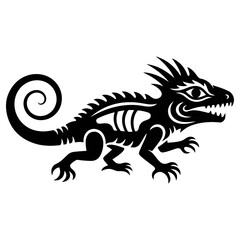 Intricate black lizard illustration with sharp details and design.