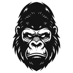 Intense Gorilla Face Portrait in Black and White.