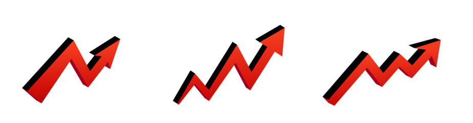 Red upward arrows symbolizing growth and progress in financial or business contexts on white background.