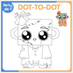 Connect the dots, a children's logic game. Frankenstein coloring page.