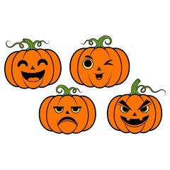 Halloween Pumpkins with Different Facial Expressions.