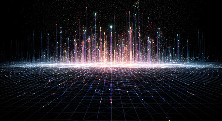 Abstract Digital Landscape with Data Streams and Geometric Grid: A Modern Representation of Information Technology and Connectivity