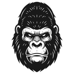 Intense Gorilla Face Portrait in Black and White.