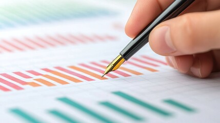 A hand holding a pen, highlighting a successful investment return on a printed statement, positive outcome 