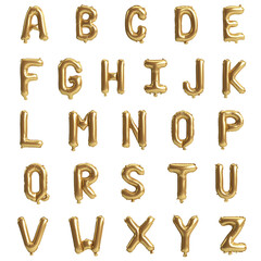 Gold balloon alphabet letters set isolated on white background, 3d illustration