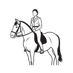 Fototapeta premium Black and white line art of a beautiful woman with perfect body riding horse elegant minimalist illustration