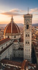 Fototapeta premium Florence Cathedral and Giottos Campanile at Sunset.
