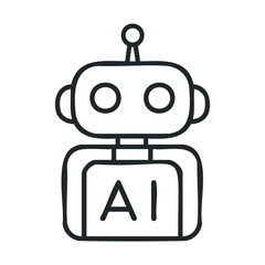 Simple line drawing of a friendly robot with AI label