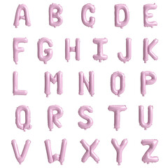 Pastel rose balloon alphabet letters set isolated on white background, 3d illustration