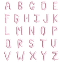 Pastel rose balloon alphabet letters set isolated on white background, 3d illustration