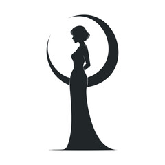 Elegant silhouette of a woman with crescent moon design for decor