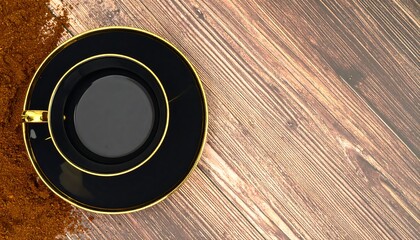 Black coffee cup on wooden table