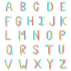 Colorful rainbow balloon alphabet letters set isolated on white background, 3d illustration