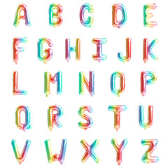 Colorful rainbow balloon alphabet letters set isolated on white background, 3d illustration
