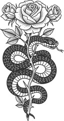 Snake and rose tattoo vector illustration