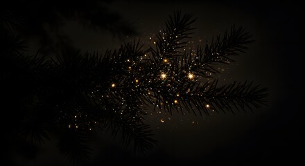 Silhouette of pine branch filled with stars and sparkles.