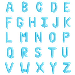Skyblue rainbow balloon alphabet letters set isolated on white background, 3d illustration