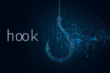 Cybersecurity Hook Made of Binary Code on Dark Background, symbolizing phishing and cyber threats