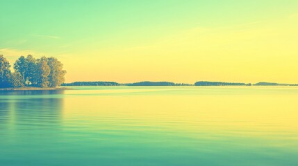 Fototapeta premium Serene lake vista at sunrise, soft focus