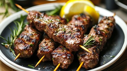 Lamb skewers or kebabs cooked with rosemary and spices