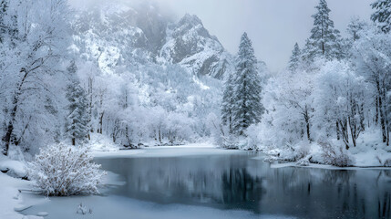 Discover the Tranquil Beauy of a Frozen Winter Lake:An Enchanting Winter Wondeland Amidst Snow-Covered Tees and Stunning Natural Tanquility