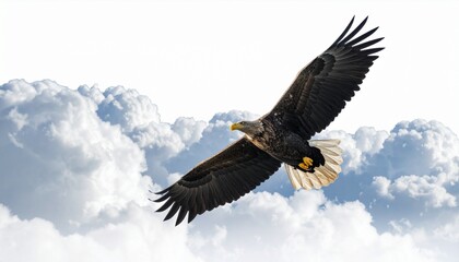 Obraz premium Bald Eagle in Flight Against Cloudy Sky – Isolated