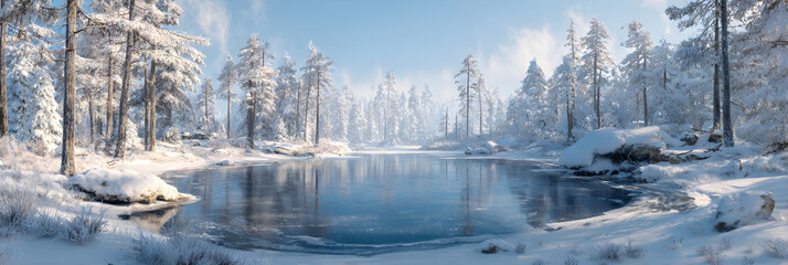 Discover the Tranquil Beauy of a Frozen Winter Lake:An Enchanting Winter Wondeland Amidst Snow-Covered Tees and Stunning Natural Tanquility