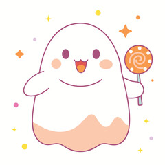 Cute ghost holding a lollipop isolated on white background, a delightful halloween illustration with a sweet twist, perfect for festive designs