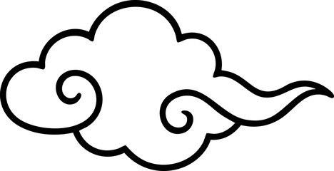 Traditional Asian Cloud Ornament Vector Icon with Decorative Swirls, Ethnic Motifs, and Mystical Patterns
