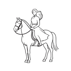 Black and white line art of a beautiful woman with perfect body riding horse elegant minimalist illustration