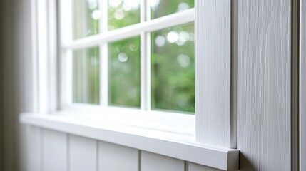 A white window sill with a white frame.