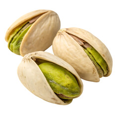 Three pistachios isolated on transparent background