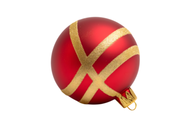 beautiful red Christmas bauble with gold patterns isolated on white background