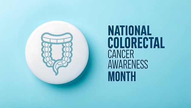 National colorectal cancer awareness month concept with intestine icon on blue background
