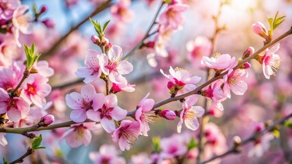 Delicate pink blossoms on almond tree branches in early spring
