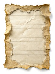 Torn paper rectangle with shredded edges and torn top corner