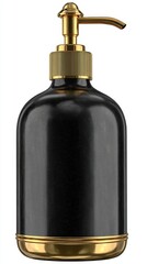 Obraz premium Elegant black soap dispenser with gold accents and subtle glitter. Clean lines and a luxurious feel.