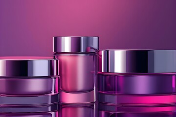 Elegant purple skincare product display with sleek modern design, perfect for cosmetic promotions and beauty brand marketing, showing luxury and style
