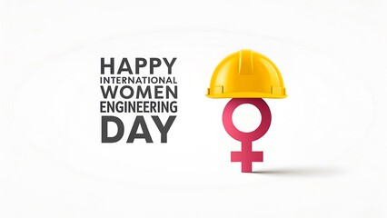 Happy international women in engineering day with female gender symbol and yellow safety helmet
