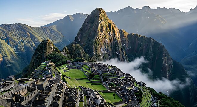 Ancient Inca City Machu Picchu Andes Mountains.