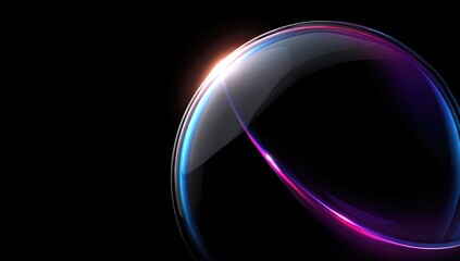 Obraz premium A smooth, translucent sphere with vibrant neon lights illuminates a dark backdrop.