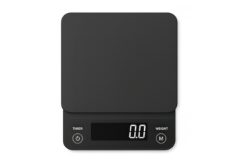 Modern black kitchen scale isolated on transparent background, studio shot